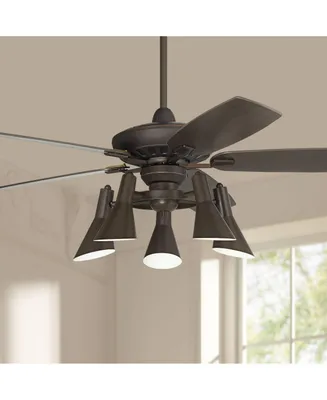 Casa Vieja 52" Journey Retro Indoor Ceiling Fan with Light Kit Led Dimmable Remote Control Oil Rubbed Bronze Adjustable 5