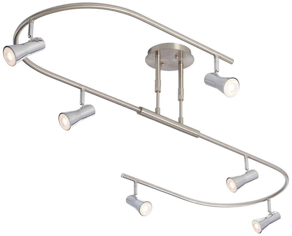 Pro Track U-Shape 6-Head Led Ceiling Track Light Fixture Kit Spot-Light GU10 Adjustable Silver Brushed Nickel Finish Modern Kitchen Bathroom Living Ro