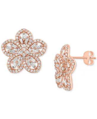 Effy Diamond Baguette & Round Flower Stud Earrings (1 ct. t.w.) in 14k Rose Gold