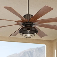 60" Defender Industrial Rustic Farmhouse Indoor Outdoor Ceiling Fan with Dimmable Led Light Remote Control Oil Rubbed Bronze Cage Koa Damp Rated for P