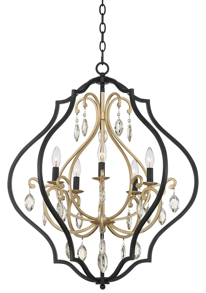 Possini Euro Design Clara Black Soft Gold Iron Pendant Chandelier 26 1/2" Wide French Amber Crystal 5