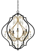 Barnes and Ivy Clara Black Soft Gold Iron Pendant Chandelier 26 1/2" Wide French Amber Crystal 5