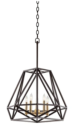 Franklin Iron Works Hawking Bronze Geometric Cage Pendant Chandelier Lighting 20" Wide Industrial 5