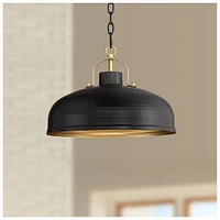 Possini Euro Design Camden Black Warm Brass Hanging Pendant Lighting 15 3/4" Wide Farmhouse Industrial Rustic Dome Shade for Dining Room Living House