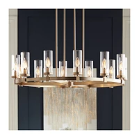 Stiffel Aron 36" Wide Brass 12-Light Wagon Wheel Chandelier