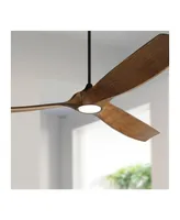 Casa Vieja 70" Kona Wind Black-Koa Large Modern Coastal Indoor Ceiling Fan 3 Blade Led Light Remote Control Black Motor Brown Koa Finish Blades Bedroo