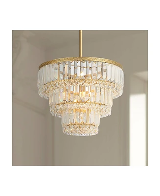 Vienna Full Spectrum Magnificence Soft Gold Pendant Chandelier 14 1/2" Wide Modern Led 3-Tiered Clear Faceted Crystal Glass 7