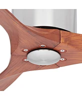 52" Windspun Modern Rustic Hugger Low Profile Indoor Ceiling Fan with Remote Brushed Nickel Silver Carved Wood 3 Blade for House Bedroom Living Room H