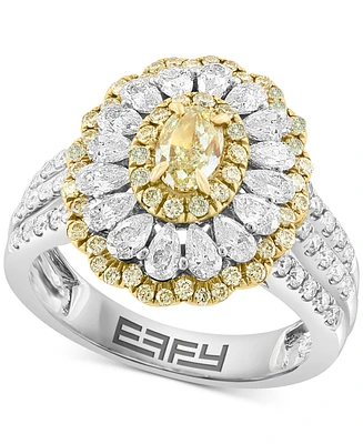 Effy White Diamond (7/8 ct. t.w.) & Yellow Diamond (3/4 ct. t.w.) Flower Halo Ring in 14k Two-Tone Gold