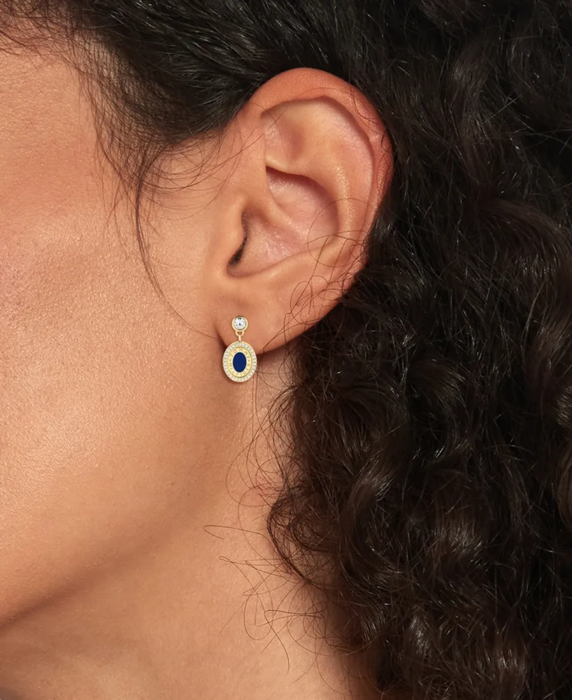 Tommy Hilfiger Gold-Tone Blue & Crystal Oval Drop Earrings