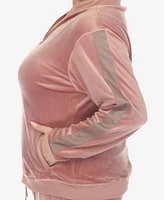 White Mark Plus Faux Leather Stripe Velour 2 Piece Tracksuit Set
