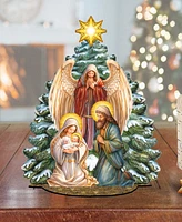 Designocracy Nativity Scene with Christmas Tree Holiday Village 12" Table Decoration G.DeBrekht