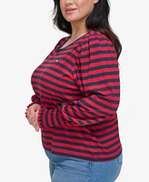 Tommy Hilfiger Plus Size Striped Smocked-Cuff Top