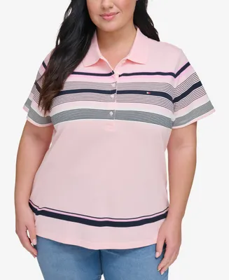 Tommy Hilfiger Plus Size Striped Polo Top, Created for Macy's