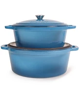 BergHOFF Neo 6pc Cast Iron Dutch Oven Cookware Set with Lids, Blue