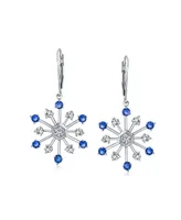 Bling Jewelry Frozen Winter Holiday Party Snowflake Dangle Drop Earrings For Women For Ice Blue Cubic Zirconia Cz