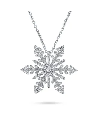 Bling Jewelry Winter Holiday Party Christmas Dangle Snowflake Pendant Necklace for Women Teen Rhodium Plated