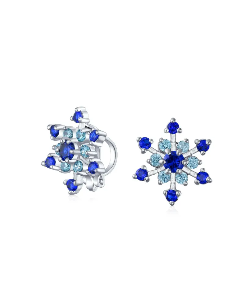 Christmas Holiday Party Cz Royal Ice Blue Aqua Cubic Zirconia Star Snowflake Stud Clip On Earrings No Piercing