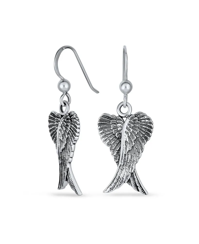 Bling Jewelry Spiritual Guardian Angel Wings Feather Dangle Earrings For  Women For Teen Oxidized .925 Sterling Silver Fish Hook