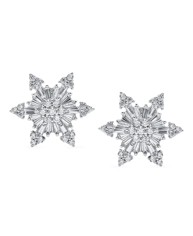 Holiday Party Art Deco Style Christmas Frozen Winter Aaa Cubic Zirconia Encrusted Cz Snowflake Stud Earrings For Women Teen .925 Sterling Silver
