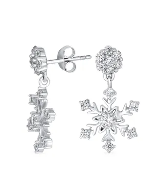Winter Holiday Party Cz Cubic Zirconia Christmas Flower Frozen Snowflake Dangle Earrings For Women Teen .925 Sterling Silver