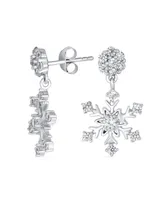 Bling Jewelry Winter Holiday Party Cz Cubic Zirconia Christmas Flower Frozen Snowflake Dangle Earrings For Women Sterling Silver