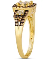 Le Vian Chocolatier Chocolate Diamond & Vanilla Diamond Square Framed Cluster Ring (1/2 ct. t.w.) in 14k Gold