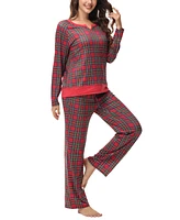 Ink+Ivy Women's Long Sleeve Notch Collar Top with Lounge Pants 2 Piece Pajama Set