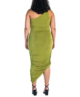 24seven Comfort Apparel Plus One Shoulder Ruched Bodycon Dress