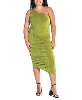 24seven Comfort Apparel Plus One Shoulder Ruched Bodycon Dress