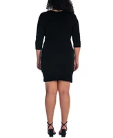 24seven Comfort Apparel Plus V-neck 3/4 Sleeve Cocktail Dress