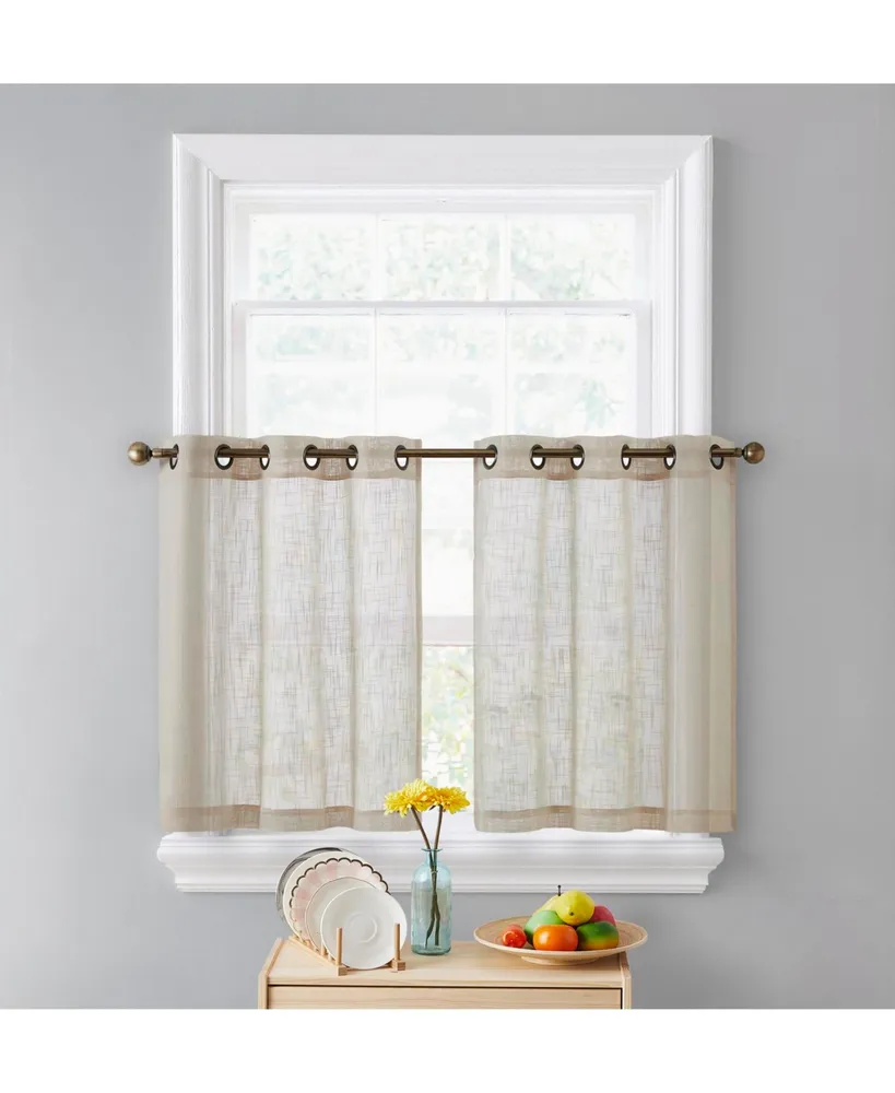 Hlc.me Abbey Faux Linen Textured Semi Sheer Privacy Light Filtering Transparent Grommet Short Thick Cafe Curtain Tiers for Small Windows