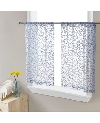 Hlc.me Audrey Embroidered Sheer Voile Window Curtain Short Rod Pocket Tiers for Kitchen, Bedroom
