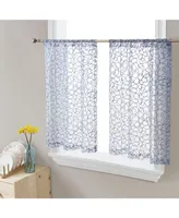 Hlc.me Audrey Embroidered Sheer Voile Window Curtain Short Rod Pocket Tiers for Kitchen, Bedroom