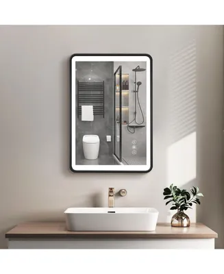 Simplie Fun 24x32 Metal Framed Bathroom Mirror For Wall Rounded Rectangle Mirror, Bathroom Vanity