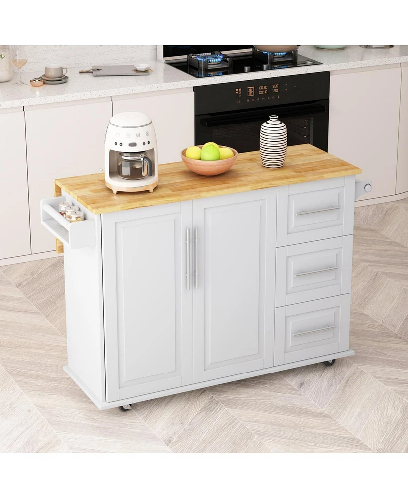 Kitchen Island Cart With 2 Door Cabinet And Three Drawers, 43.31 Inch Width With Spice Rack