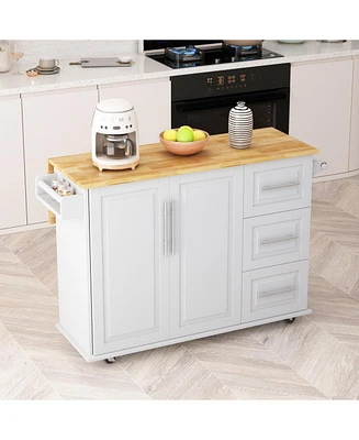 Kitchen Island Cart With 2 Door Cabinet And Three Drawers, 43.31 Inch Width With Spice Rack