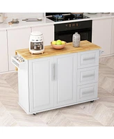 Kitchen Island Cart With 2 Door Cabinet And Three Drawers, 43.31 Inch Width With Spice Rack