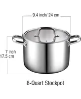 Cook N Home Stainless Steel Stockpot 8 Quart, Tri-Ply Clad Stock Pot with Glass Lid, Silver