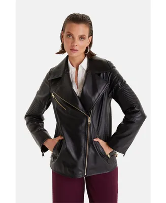 Women's Genuine Leather Jacket,Nappa Black