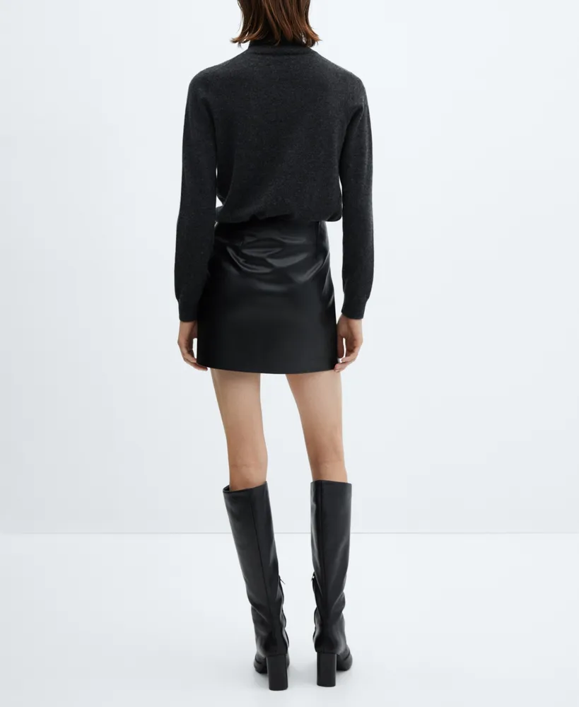 Mango Women's Short Leather Effect Buckled Skirt