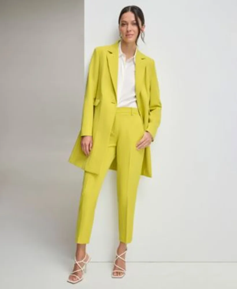 Dkny Womens Notched Collar One Button Blazer Long Sleeve Button Down Shirt Essex Flat Front Ankle Pants