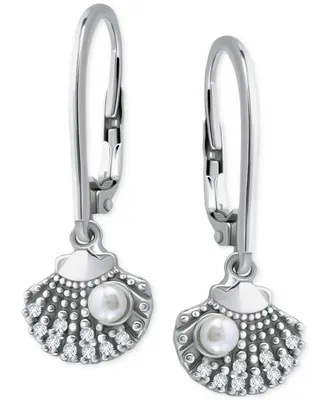 Giani Bernini Freshwater Pearl (3mm) & Cubic Zirconia Shell Leverback Drop Earrings in Sterling Silver, Created for Macy's