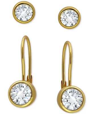 Giani Bernini 2-Pc. Set Cubic Zirconia Stud & Leverback Earrings in 18k Gold-Plated Sterling Silver, Created for Macy's