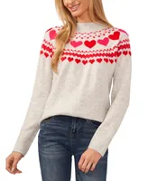 CeCe Women's Heart Fair Isle Funnel Neck Sweater