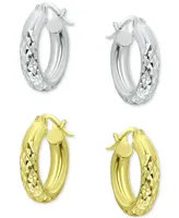 2-Pc. Set Textured Small Huggie Hoop Earrings in Sterling Silver & 18k Gold-Plate, 15mm