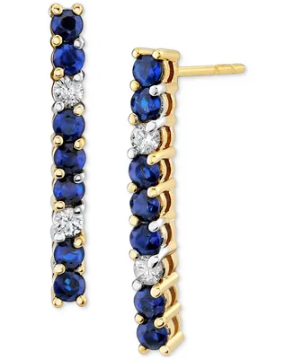 Sapphire (7/8 ct. t.w.) & Diamond (1/8 ct. t.w.) Linear Drop Earrings in 14k Gold