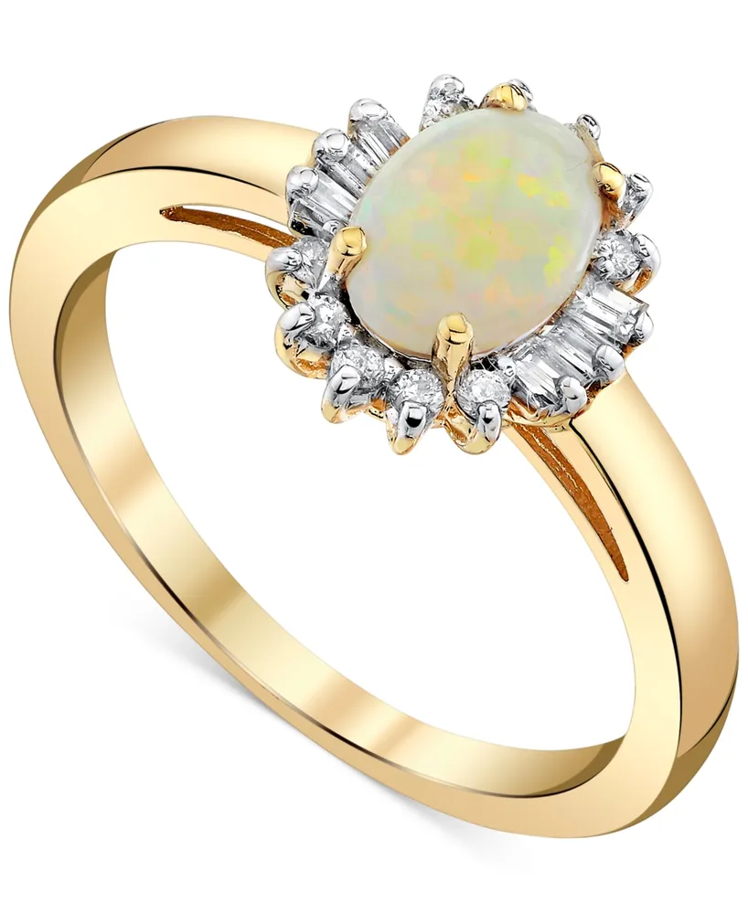 Opal (1/2 ct. t.w.) & Diamond (1/5 ct. t.w.) Halo Ring in 10k Gold