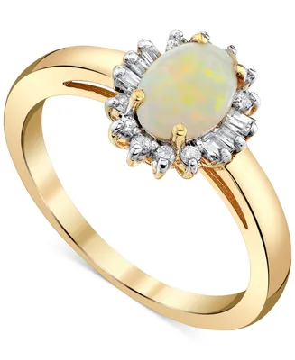 Opal (1/2 ct. t.w.) & Diamond (1/5 ct. t.w.) Halo Ring in 10k Gold