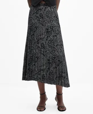 Mango Women's Paisley Print Pleated Skirt